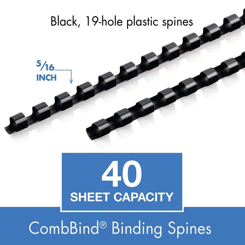 Mead CombBind Binding Spines/Spirals/Coils/Combs, 5/16", 40 Sheet Capacity, Black, 125 Pack (4000131) - Image 1